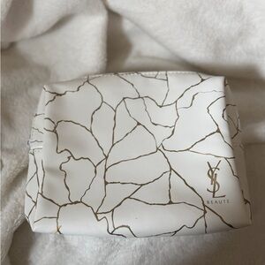 Yves Saint Laurent White and Gold Crackle Cosmetic Pouch